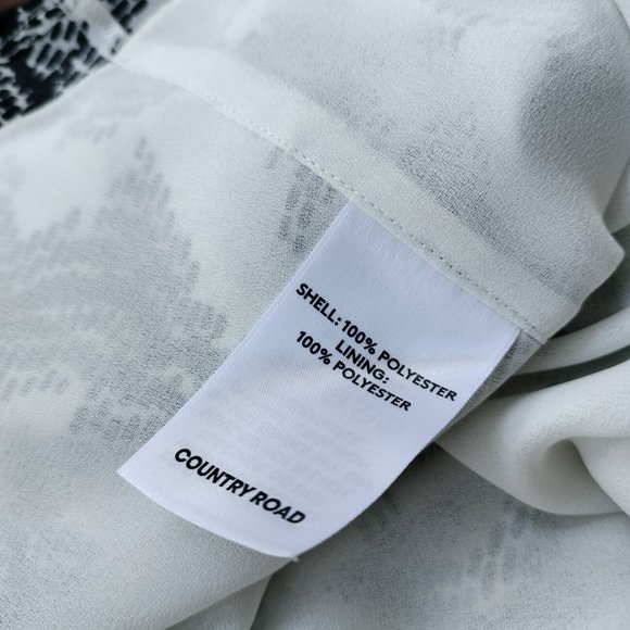 Country Road Size 10 Dress White Black A Line Ruffle Abstract Tie Waist Cocktail - Picture 10 of 13